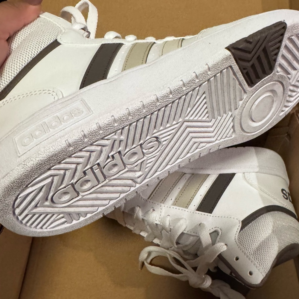 Adidas Hoops 3.0 Mid White and Gray Sneakers - Picture 3 of 4